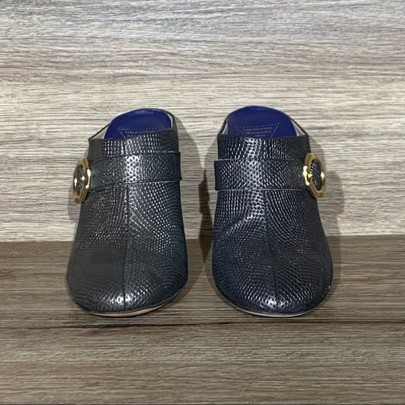 Valentina Rangoni Sansone Leather Block Heel Mule Grafite Black and Gold Size- 7 - Picture 3 of 9